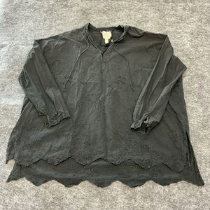 Hannoh Wessel Boho Lagenlook Cotton Eyelet Long Sleeve Tunic Top